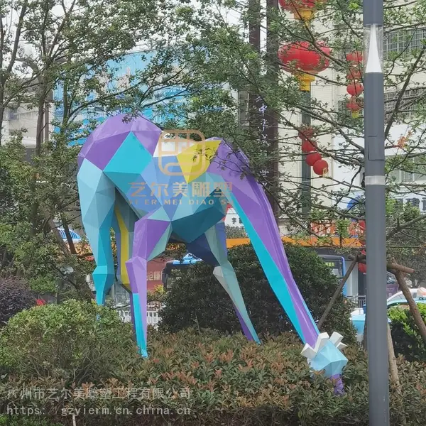 艺尔美不锈钢鹿雕塑定制厂家 大型园林几何动物鹿雕塑