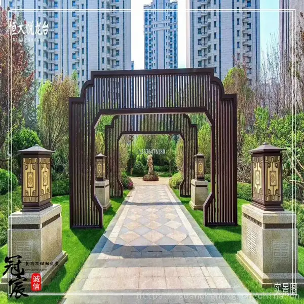 中式古典圆框不锈钢屏风 仿明清玫瑰金落地不锈钢屏风