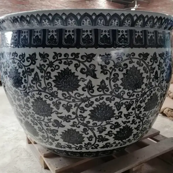 陶瓷大缸口径1.2米 定制广场大厅艺术陶瓷缸 景德镇陶瓷缸厂
