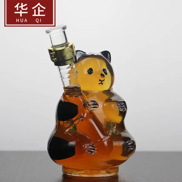 河间华企熊猫酒瓶动物酒瓶十二生肖酒瓶高硼硅玻璃酒瓶***酒瓶透明酒盒包装500ml