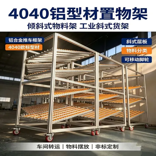 置物架4040 倾斜式货架车间周转铝型材小车斜式物料推车