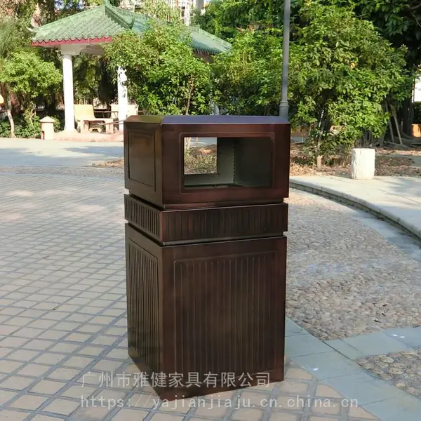 定做金属古铜色不锈钢垃圾桶果皮箱柜环卫垃圾分类箱电镀金色果皮箱铁板垃圾桶厂