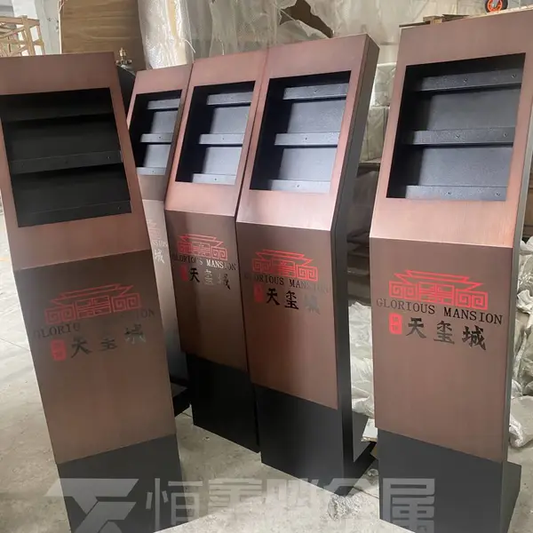 天玺城单元楼门禁立柱 不锈钢门口机 古铜色门禁工作台 门口机定做