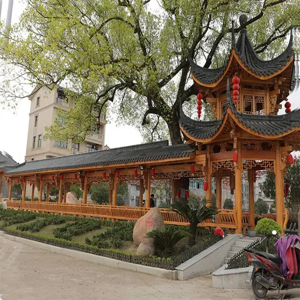 清秀 定做菠萝格木质长廊 公园水泥古建长廊 景观钢结构中式长廊 来电报价