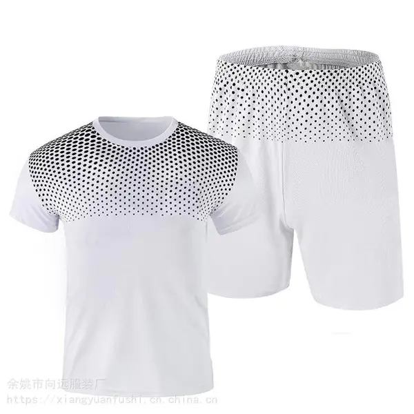 跨境夏季新款男士T恤短袖两件套外贸跑步休闲运动服健身衣服套装