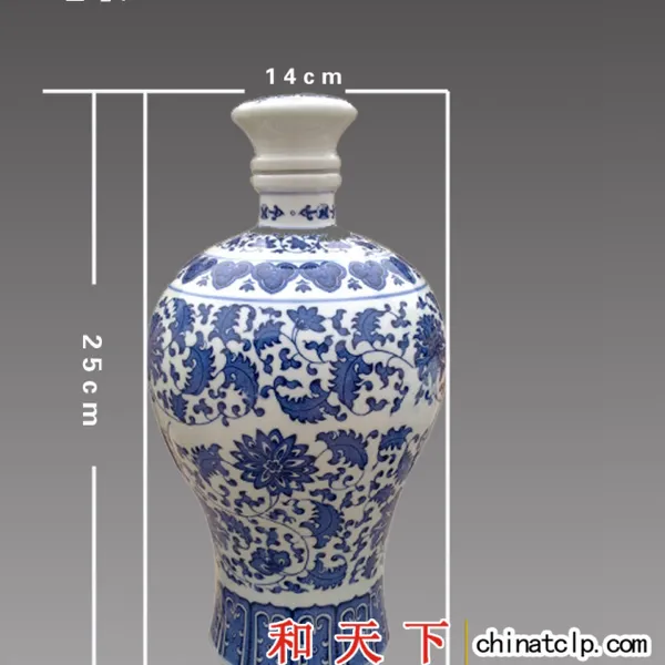 景德镇青花手绘两斤装陶瓷泡酒瓶 手绘荷花高白泥2斤装空白酒坛子