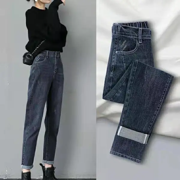 2021东莞大码牛仔裤女2020新款春装胖妹妹休闲直筒裤潮韩版老爹长裤 地摊牛仔长裤