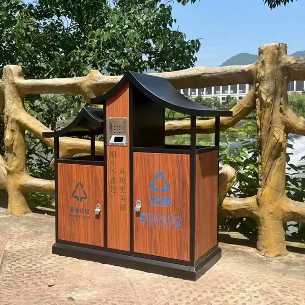 济源银东KJ1402户外城市垃圾桶 防腐木材垃圾箱质系列