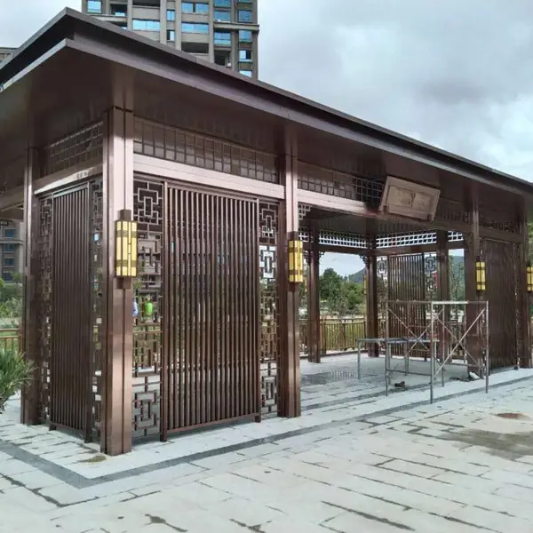 户外不锈钢廊架 镂空雕花板屏风景观 连廊凉亭钢结构 铝单板钢结构门头