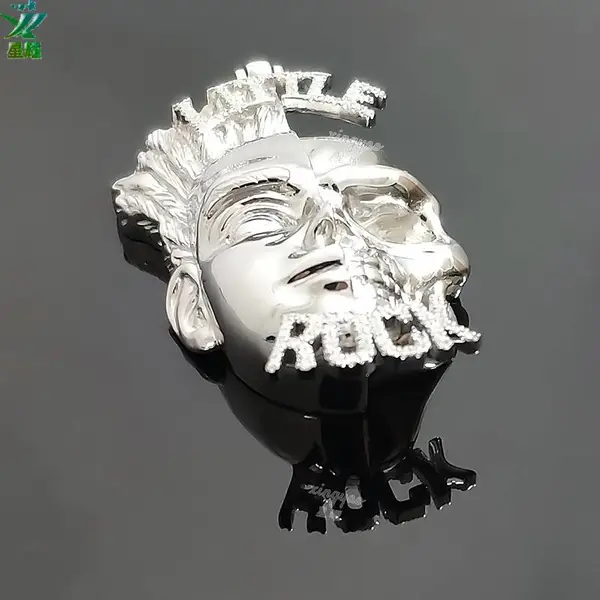 3D立体人脸面具项坠镶钻吊坠电镀24K金银饰品微镶皓石时尚项链