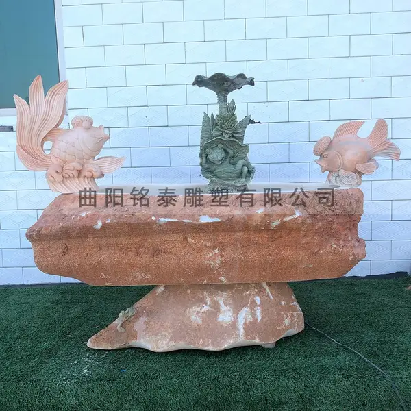 天然大理石雕刻流水喷泉景观石雕大鱼缸养花养鱼装饰摆件