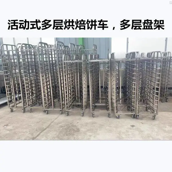 后厨不锈钢小推车,不锈钢上菜车,饭店传菜车双层三层平板推车,多层烤盘架