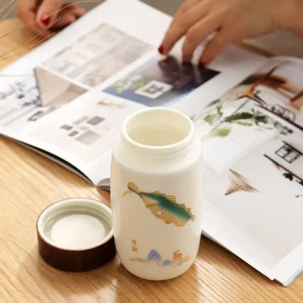 中式个性双层陶瓷装饰保温杯用品 便携随身杯 冬季暖手杯用品礼品