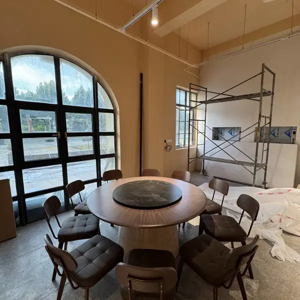 新中式实木岩板电动大圆桌椅组合 宴会自动旋转餐桌家具来图定制