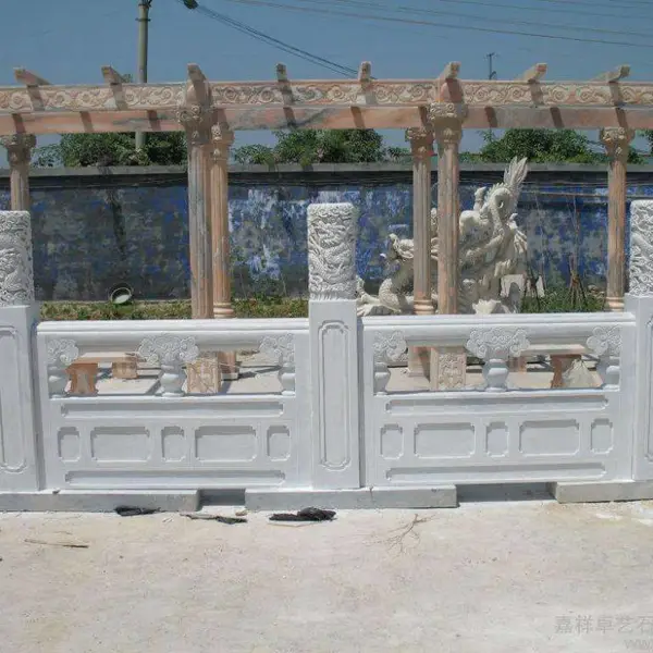 汉白玉石桥护栏/石材栏杆/河边石护栏/桥梁石雕栏板定制