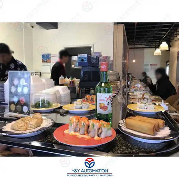 广州昱洋镜面不锈钢无轨式旋转自助餐厅输送设备_全国上门安装