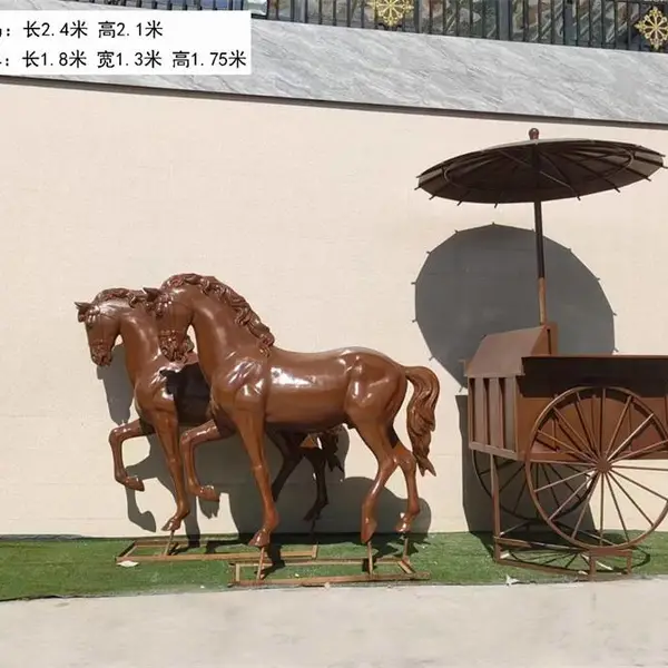 玻璃钢马车人物雕塑,大型马车雕塑加工定做