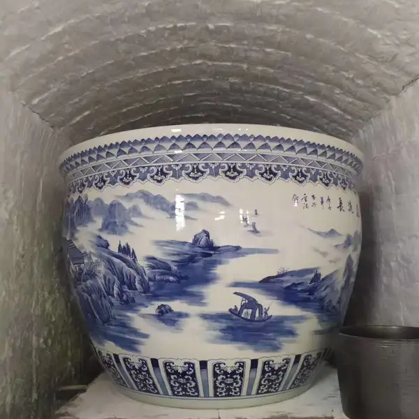 ***陶瓷大缸 养花种树陶瓷盆 雕刻工艺品大缸 庭院摆件鱼缸 景德镇建源厂家