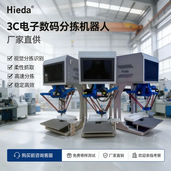 Hieda视觉柔性上料摆盘机视觉定位自动分拣源头厂家3c电子振动盘