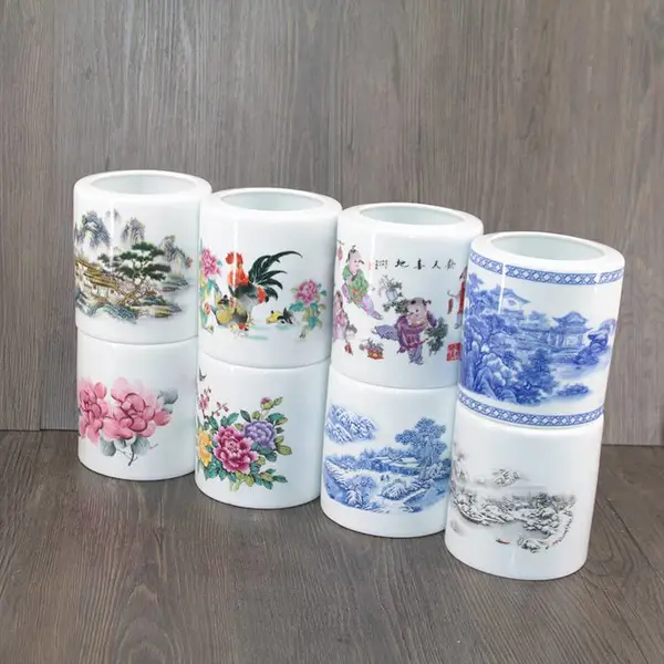 仿古中式陶瓷器笔筒 教师办公用品 文房四宝毛笔笔筒书房装饰摆件