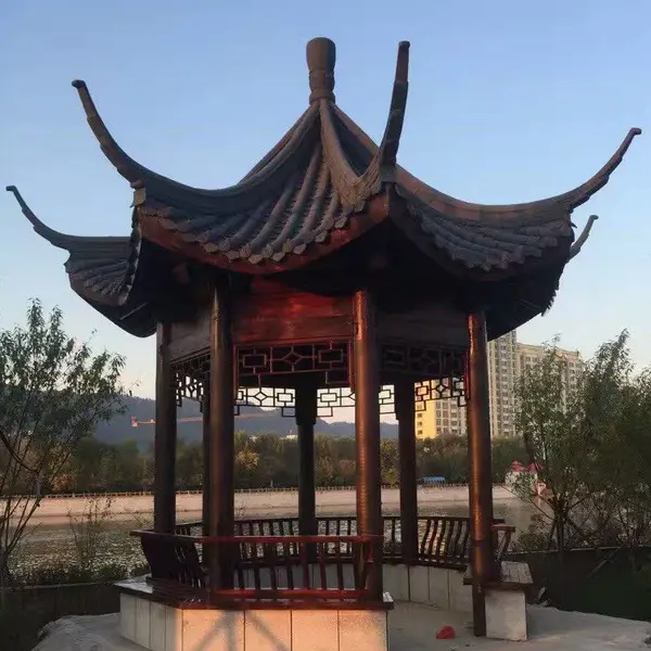 金华园林景观木亭子 印尼菠萝格木头凉亭 公园木结构六角凉亭