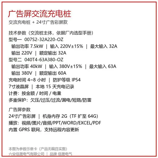 广告屏交流充电桩7.5/40kW壁挂式电动汽车充电设备