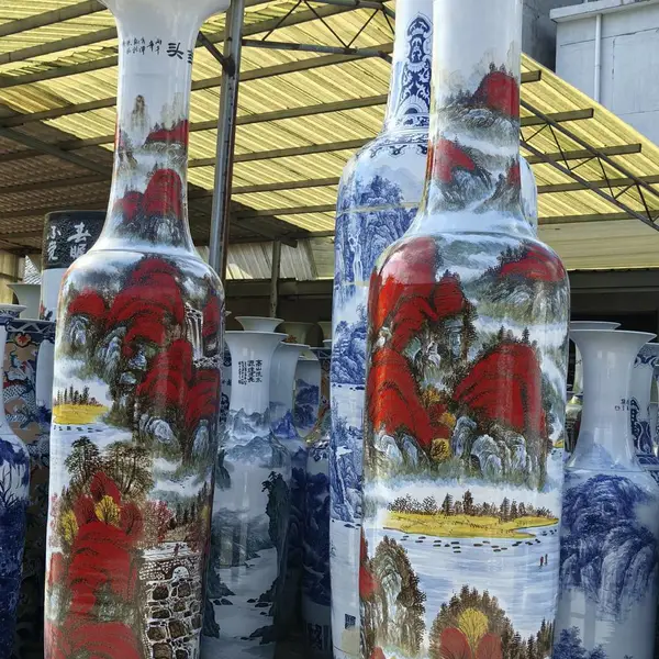 仿古青花瓷陶瓷大花瓶 大龙瓶雕刻立体浮雕工艺 2米大瓷瓶摆件公司酒店开业