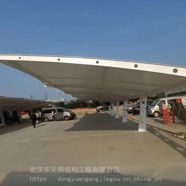 钢结构骨架停车棚 膜结构遮雨棚 自行车电动车停车蓬 双边膜结构车棚