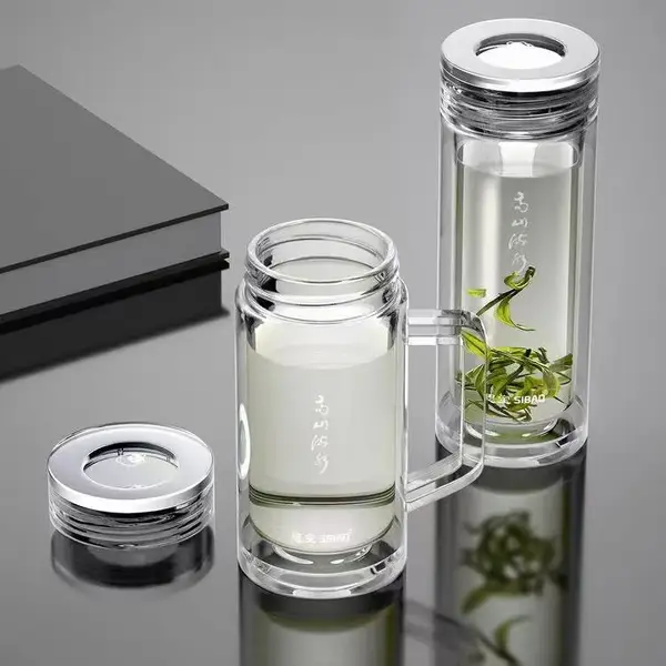 山水知音玻璃杯 西安圣以诺牌礼品杯 木盒装双层水晶茶杯