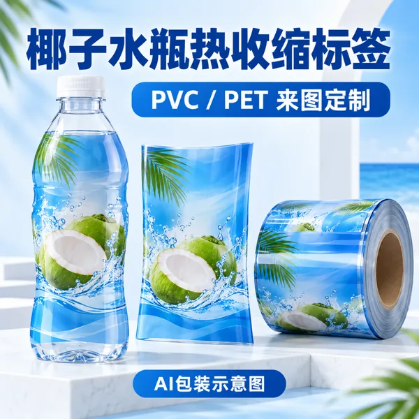 椰子水瓶PVC/PET热收缩膜标签 彩印包装套标定制