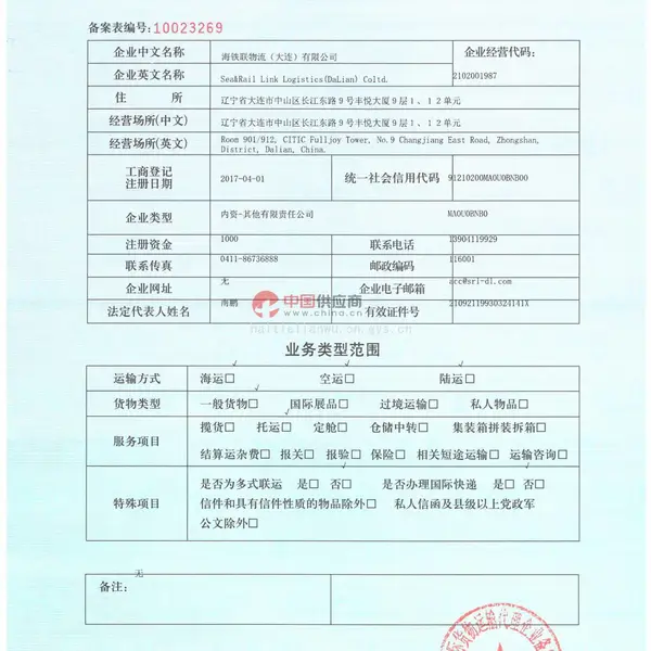 国际货运代理企业备案表