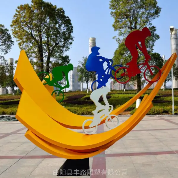不锈钢现代校园雕塑金属抽象创意骑车人物户外景观落地摆件