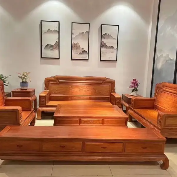名琢世家花梨木客厅座椅家具 大果紫檀缅花榫卯结构沙发床礼品馈赠