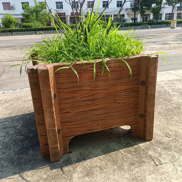 水泥仿木花箱 混凝土仿木纹花盆 可组合种植箱 户外花箱花架