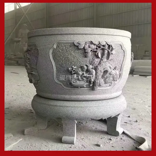 寺庙仿古石材花钵 花岗岩材质花盆 石雕花盆加工厂