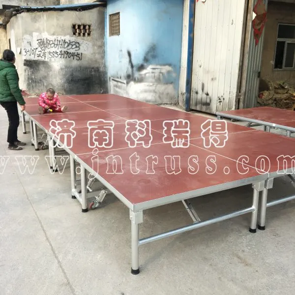 厂家直销铝合金酒店折叠舞台带轮子可移动舞台婚庆T台铝合金材质高端舞台