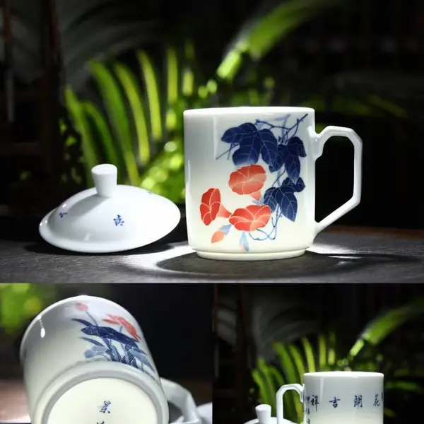 茶带盖酒店陶瓷杯 纯白骨瓷杯办公会议杯茶杯 水杯喝茶子可定制