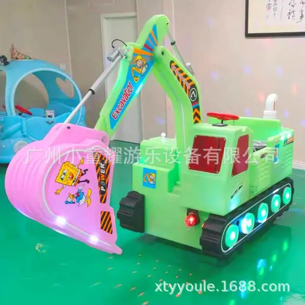 广场新款儿童挖掘机工程车户外发光双人游乐车设备摆摊电瓶碰碰车