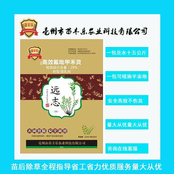 远志除草剂远志苗后专用灭草除草剂禾阔双除安全高效尖叶圆叶通除除根不伤苗远志除草剂