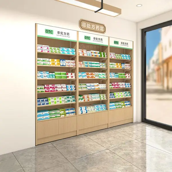鸿百 药店货架展示柜单面靠墙药品背柜非处方药架药房专用展示架