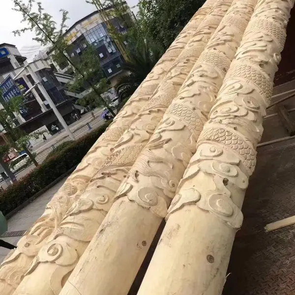 成都木雕龙头雕刻/立体圆木龙柱制作/木制龙雕工艺品