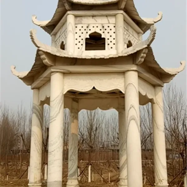 福建惠安石雕凉亭中式大理石石亭六角双层凉户外公园亭子乘凉摆件