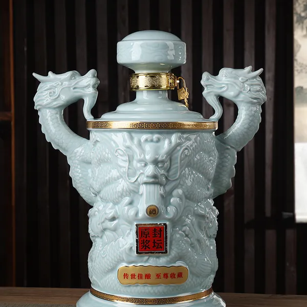 陶瓷10斤装酒坛子家用密封窖藏酒瓶存酒器具泡酒罐酒壶双龙坛酒瓶