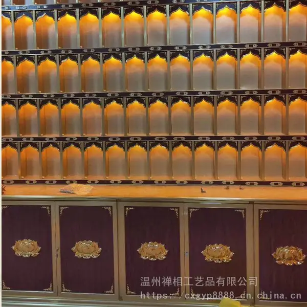 寺庙万佛殿摆放小佛像佛龛,铝合金万佛墙佛龛存放架。