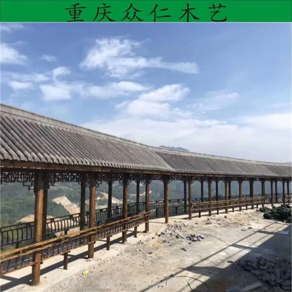 忠县户外实木长廊 芬兰木古建长廊设计安装 众仁木艺