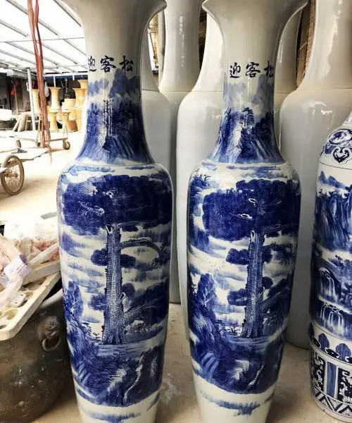 青花迎客松 西安陶瓷大花瓶 升级定制款山水小清新花瓶摆件