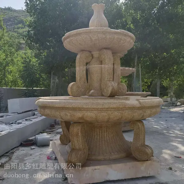 石雕黄锈石喷泉定制大型园林流水喷泉景观户外广场大理石水钵摆件