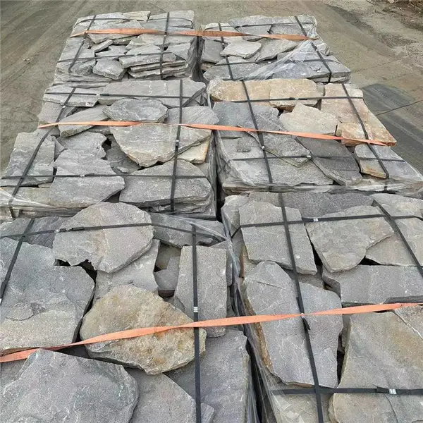 3公分左右景观毛石贴面砖 灰色自然面片石碎拼石 不规则乱形文化石