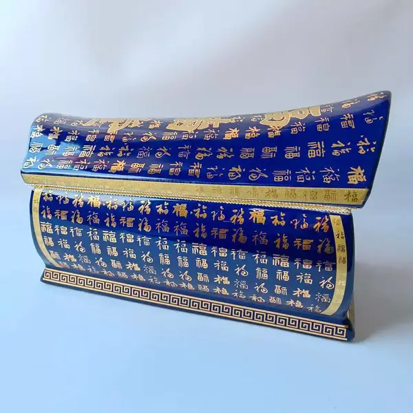 蓝色经文瓷器棺材 70公分长棺 耐氧化殡葬用品陶瓷骨灰坛生产厂家