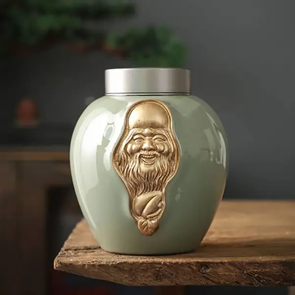 金属多彩艺术莲花罐 冰裂浮雕装饰用品茶叶罐 创意家用陶瓷茶叶罐